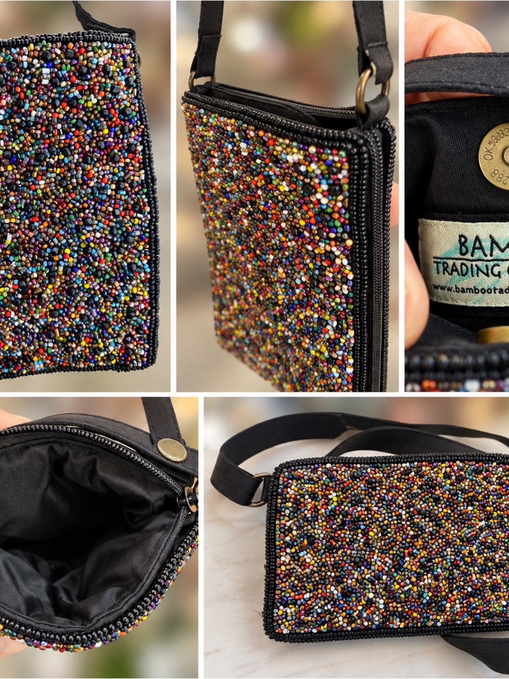 Bamboo Trading Company Multicolor Beaded Club Bag Phone Purse